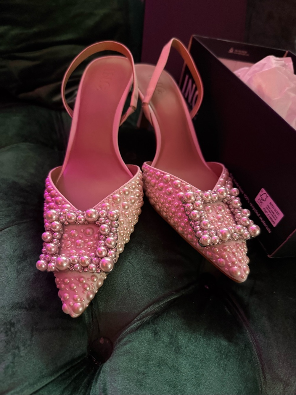 Embellished Pearl Slingback Pointed Toe Pumps - Cream, Size 10.5 - New in box
